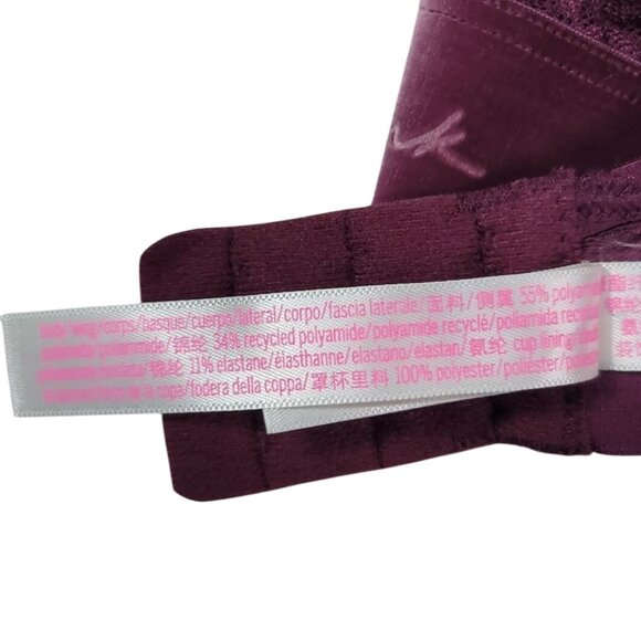 Victoria's Secret PINK Wear Everywhere Bra Purple 34B Velour Push Up Underwire - Picture 13 of 13
